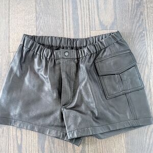 Black Leather Cargo Shorts